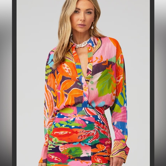 Rococo Sand ($232) Plum Shirt in Mix Fruit Button Down Blouse Top Size XL - Picture 5 of 8